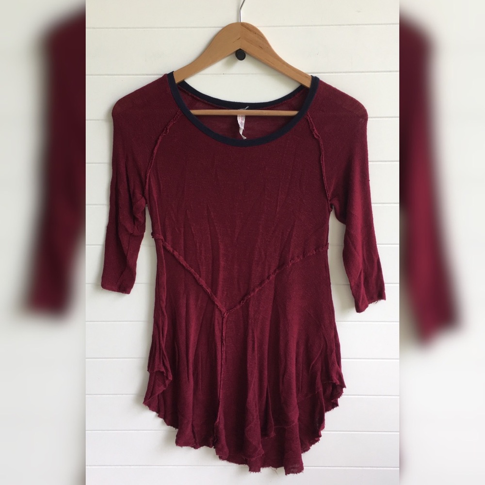 Free People Intimately Weekends Layer Tee Maroon - Picture 2 of 5